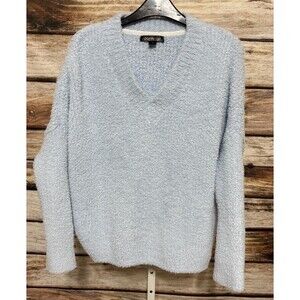 Renuar Womens V-Neck Fuzzy Soft  Long Sleeve Sweater Blue Size Medium